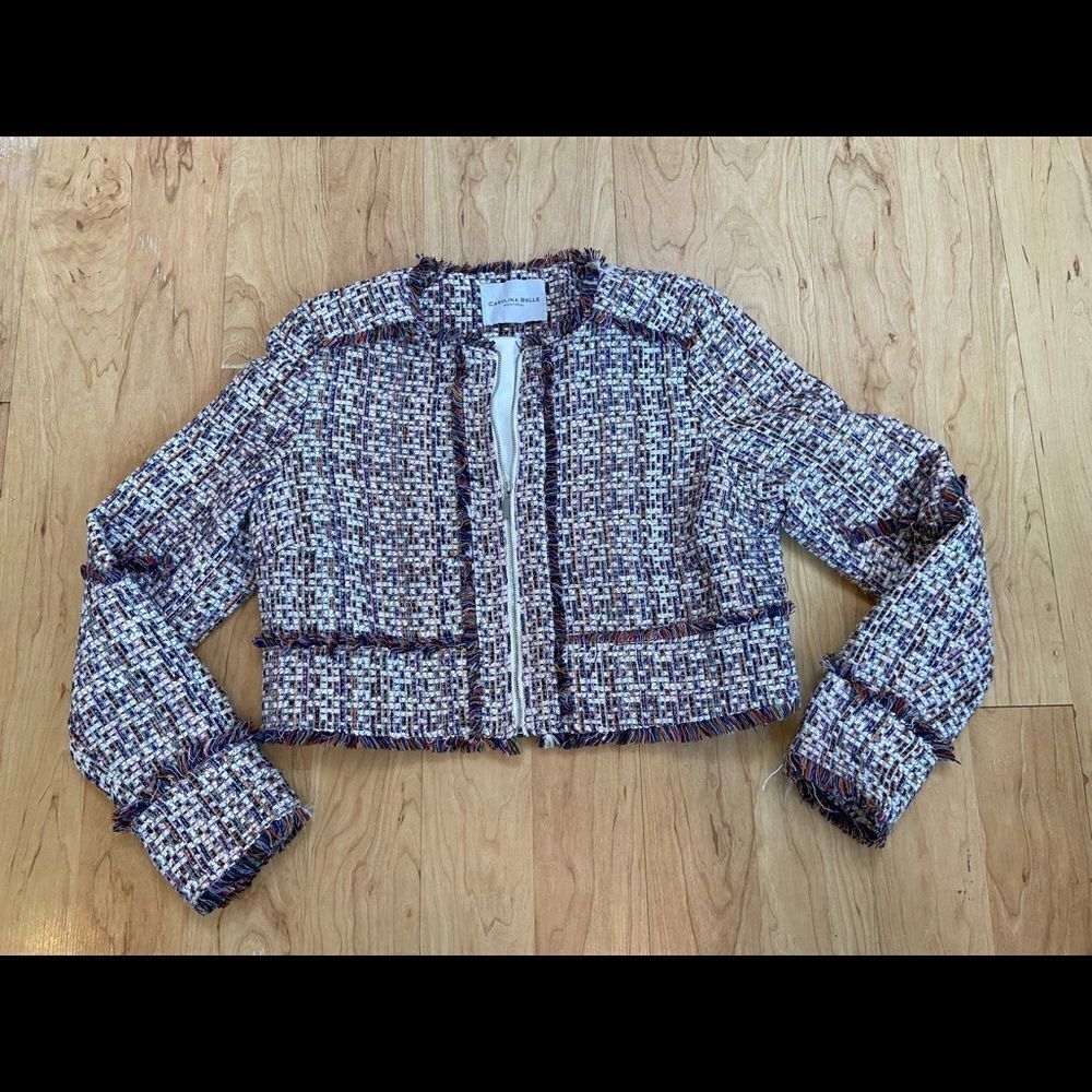 Carolina Belle Montreal full zip tweed plaid cropped jacket